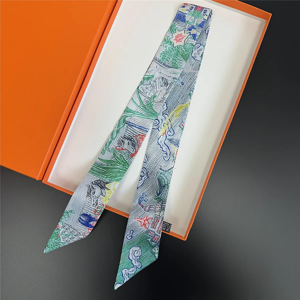 Luxury Silk Scarf with Horse's Head Print Women's Fashion Hair Headband Neckerchief Skinny Bag Scarves Foulard Accessory