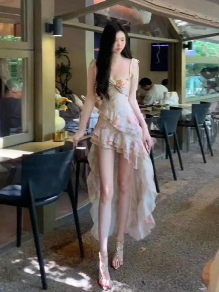 Einzigartige schöne unregelmäßige Schwanz Strand Vaion Sle Floral Strapl Dr Sommer faionable Damen Svel V-ne Dr