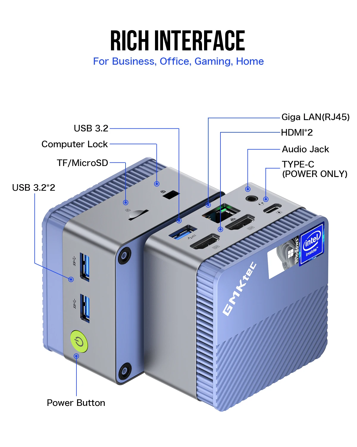 GMKtec Mini PC GMK G5 Blu NUCBOX Sistema Intel N97 Finestra 11Pro DDR5 4800MHz WIFI 5 BT 5.0 GMKtec Mini Pc