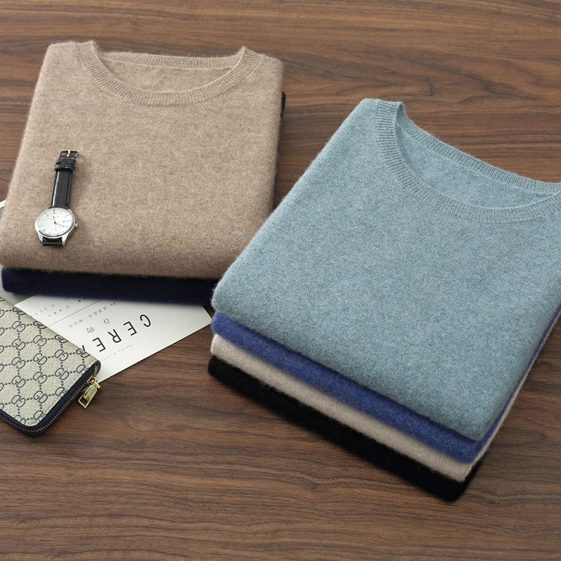 Camiseta para hombre Primavera/Novedad de verano 100% cachemir de manga corta para hombre jersey de punto con cuello redondo chaleco ropa informal de negocios para hombre