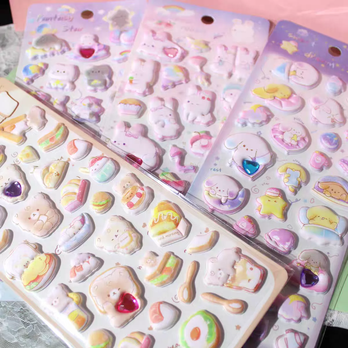 4 قطعة الحيوانات الكرتون حلم الدب الأرنب ثلاثية الأبعاد منتفخ ملصق سكرابوكينغ Diy بها بنفسك مجلة القرطاسية ملصق لطيف ديكور اللوازم المدرسية