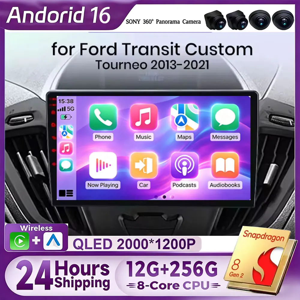 Wireless CarPlay For Apple Android16 Auto Car Radio GPS For Ford Transit Custom 2012 2013 2014 2015-2021 Multimedia RDS 4G WiFi