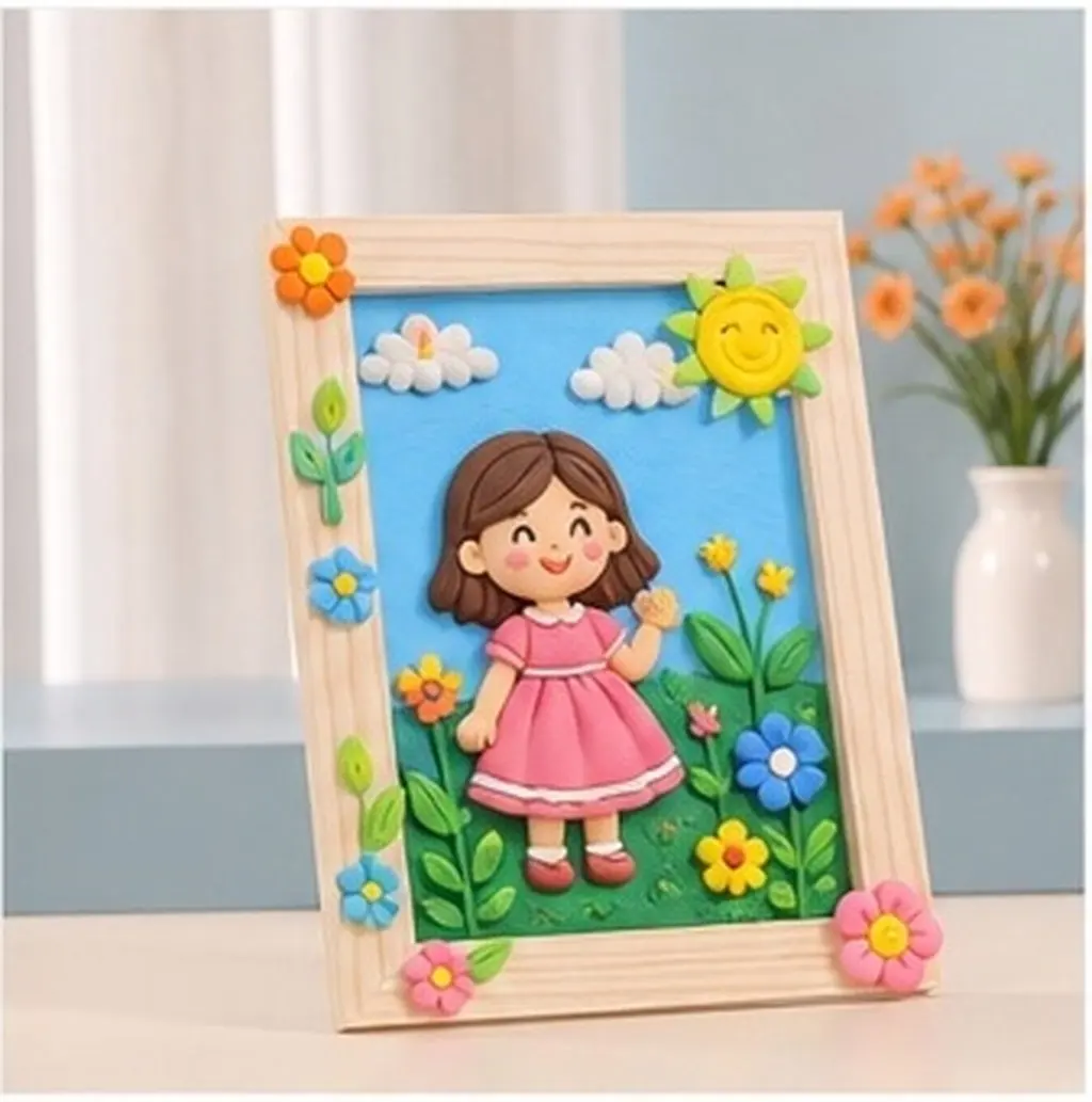 6Pcs DIY Unfinished Wood Picture Frames for Crafts Blank Natural Wooden Frames Paintable Clay Art Drawing Board Craft Picture