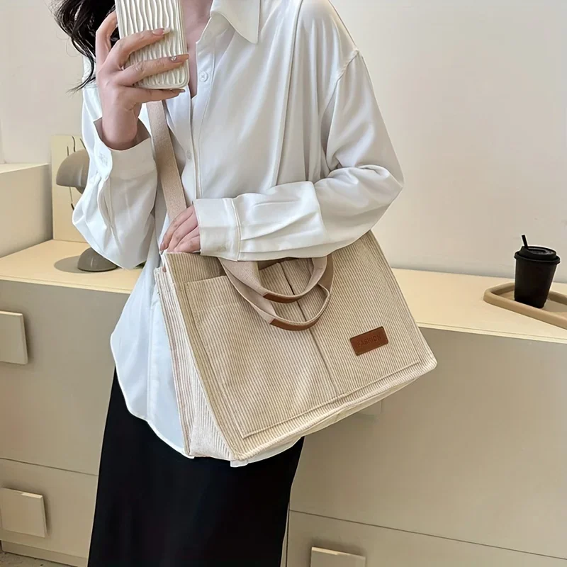 new Women\'s Corduroy Tote Bag Large Capcity Handbags for Women Commuting Women\'s Bag Messenger Shoulder Bag Female Handbag