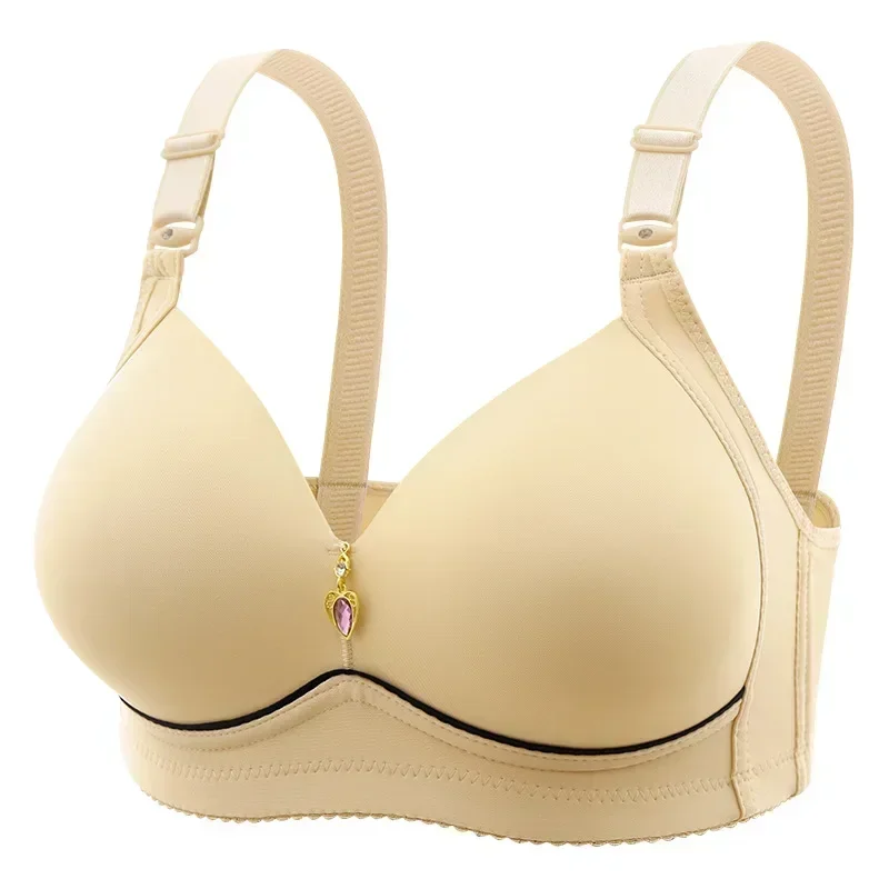 Brassière spinale sans anneau en acier pour femme, sous-vêtements respirants et froncés, bonnet fin non magnétique, soutien-gorge obèse brillant pour femme