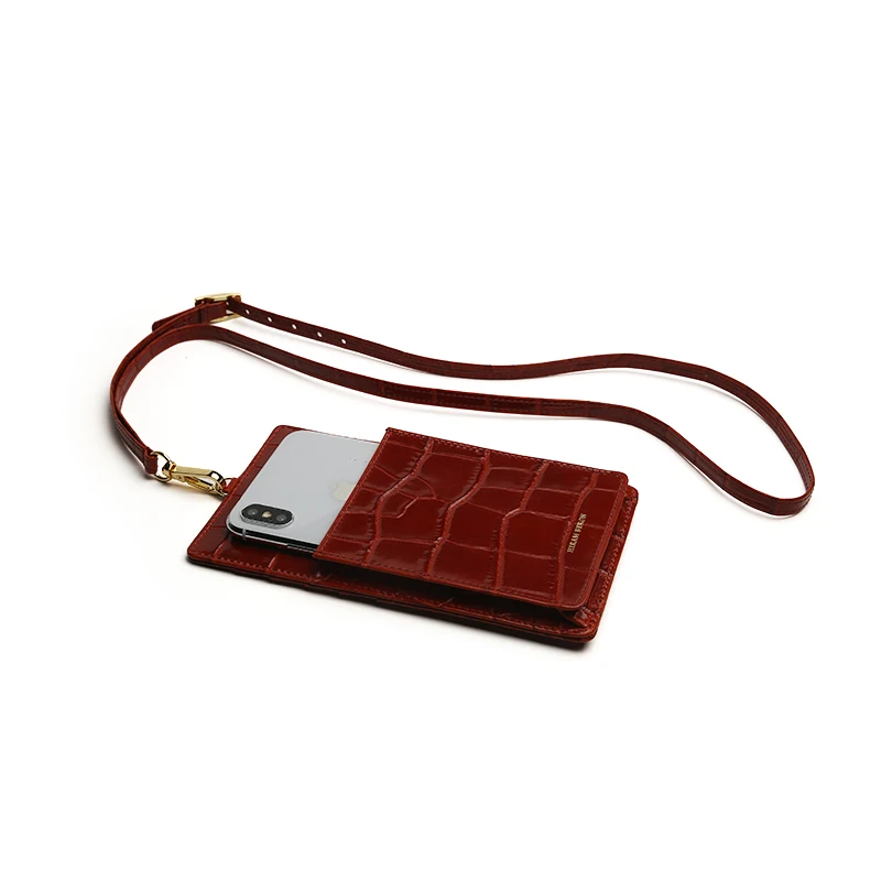 Hiram Beron Gift Mobile Phone Bag Purse with Lanyards Luxury Croco Pattern Case