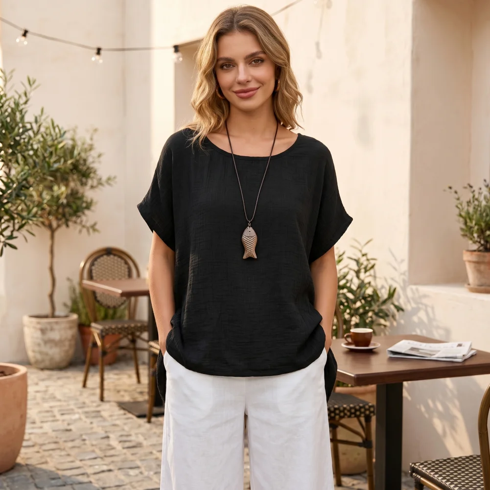 

Women T-shirt Women’s Round Neck T-shirt Loose Fit Pullover Tops Oversize Crew Neck Short Sleeve Tees Summer Wear Comfy Shirts