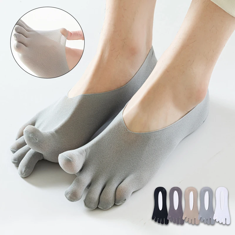 3 Pairs Men Invisible Toe Socks Thin Velvet Breathable Elastic Silicone Non-slip Five Finger Sock Comfortable Casual Slipper Sox