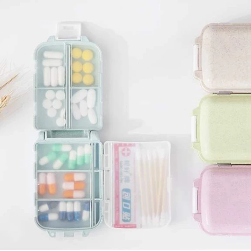 1pc Fashionable Sealed Three-layer Small Medicine Box, Foldable with Three Sections and 8 Compartments, Mini Storage Box