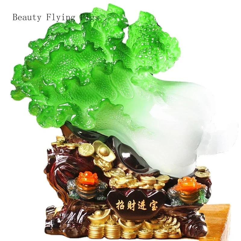 1PCS resin jade cabbage ornaments small size golden toad living room wine cabinet shop craft decoration opening gift