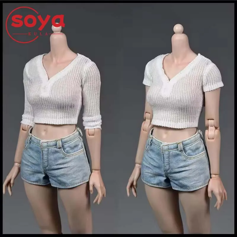 

1/6 Scale Female Striped Slightly Sheer Top Long Short Sleeves Shirt Clothes Model Fit 12'' Soldier Action Figure Body