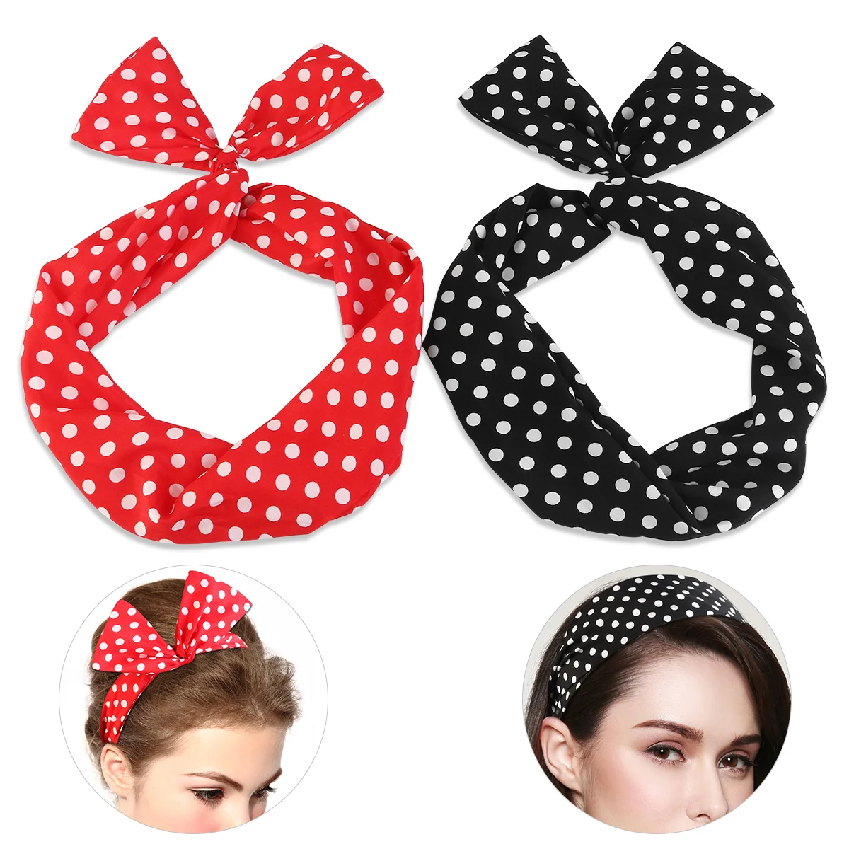 

PIXNOR 2pcs Women Chiffon Head Wrap Cross Elastic Stretch Dot Hairband elastic hairband hair accessory