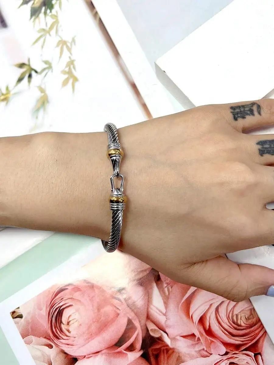 

Stainless Steel Twist Cable Hook Cuff Bracelet For Adults