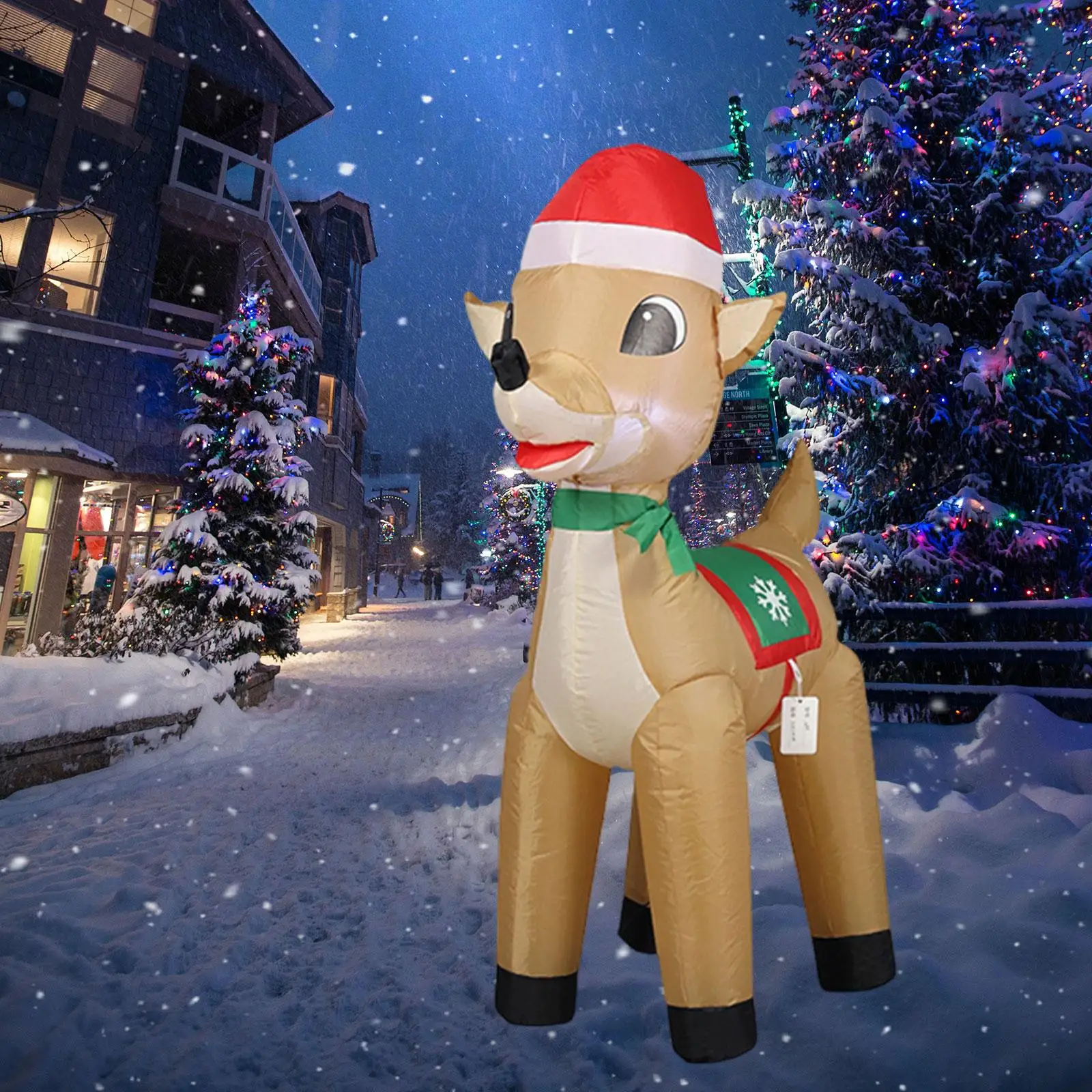 Christmas Inflatable Reindeer Decor Props Novelty Lightweight Xmas Decoration with LED Light Ornament for Yard Garden Home Party