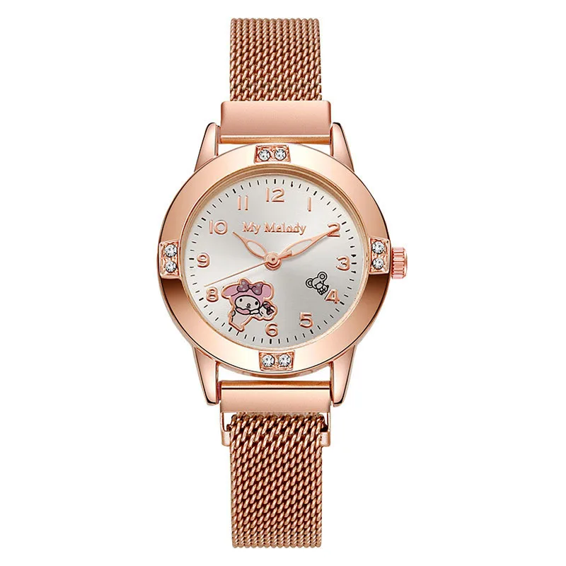 Sanrio Rose Gold Women's Watch - Diamond-Encrusted Dial with Magnetic Milanese Strap, Quartz Student Watch