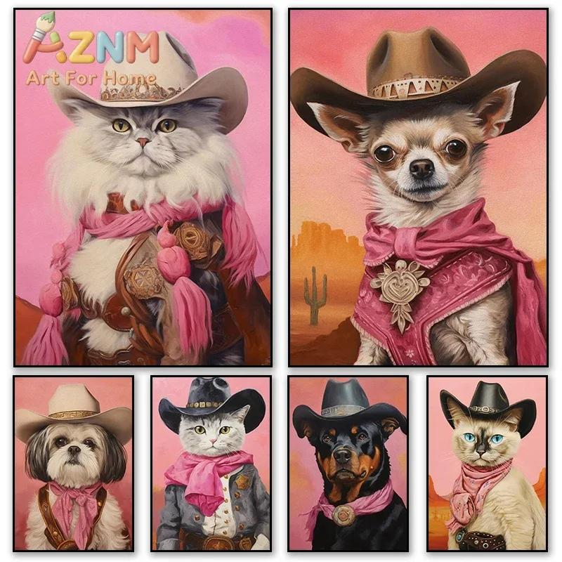 Siamese Cat Dog Noble Cowboy Portrait Animal Poster Print Wall Art Pictures Canvas Painting Living Room Bedroom Home Decor Gift