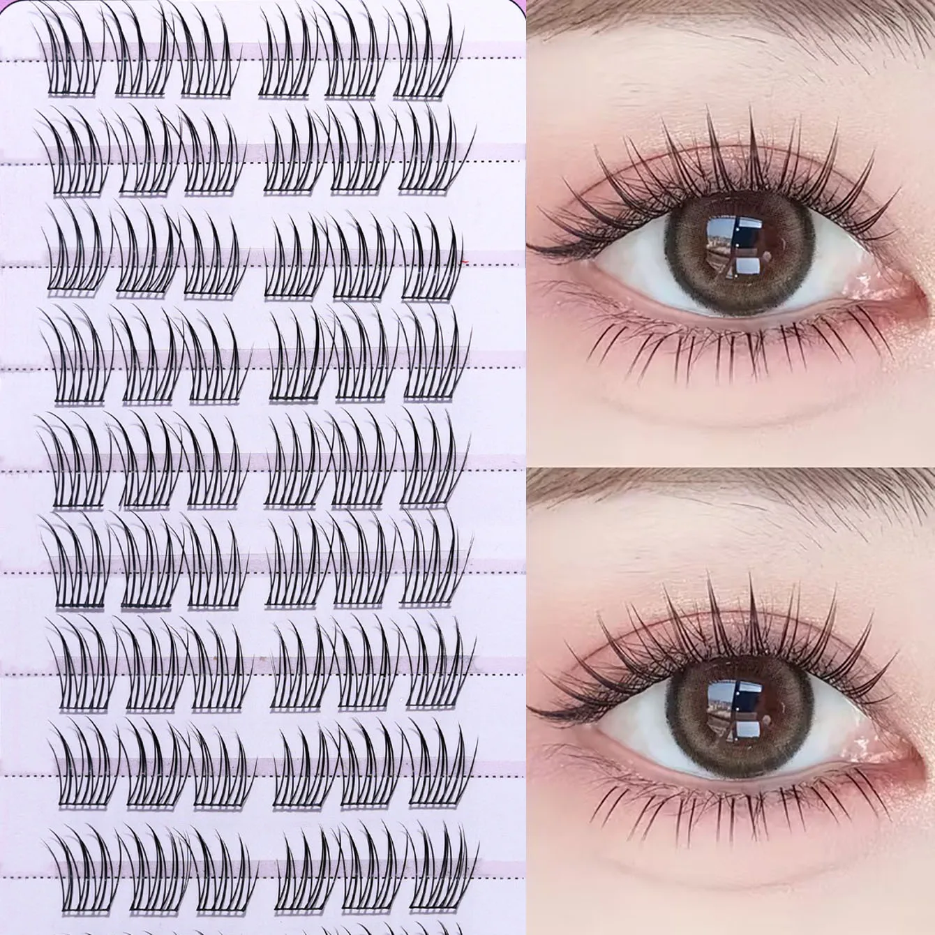 1 box of 60 DIY clusters of false eyelashes, C-shaped naturally curled, 10-13 millimeters long, cross anime natural style, anime