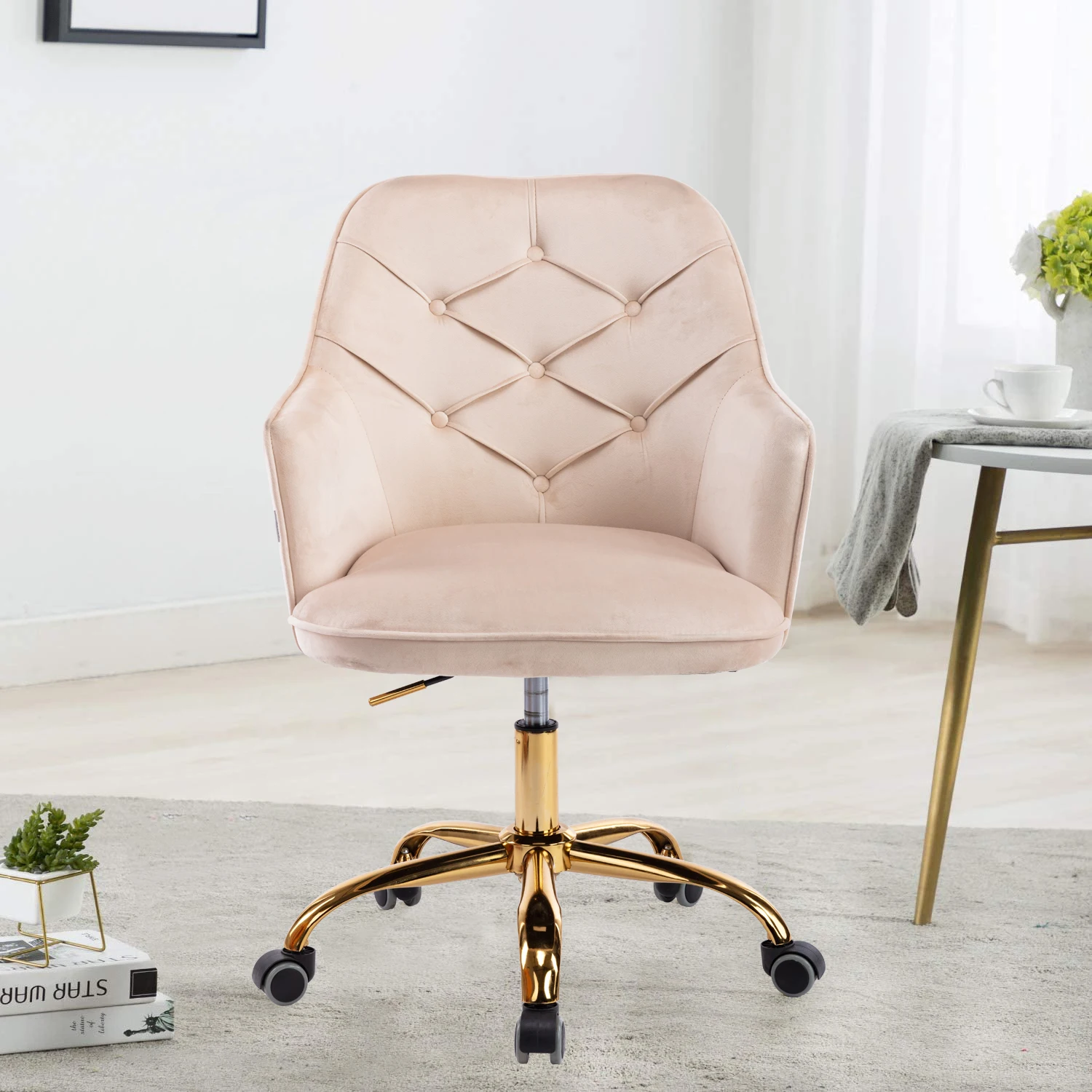 COOLMORE Velvet Swivel Shell Chair for Living Room ,Office chair , Modern Leisure Arm Chair Beige