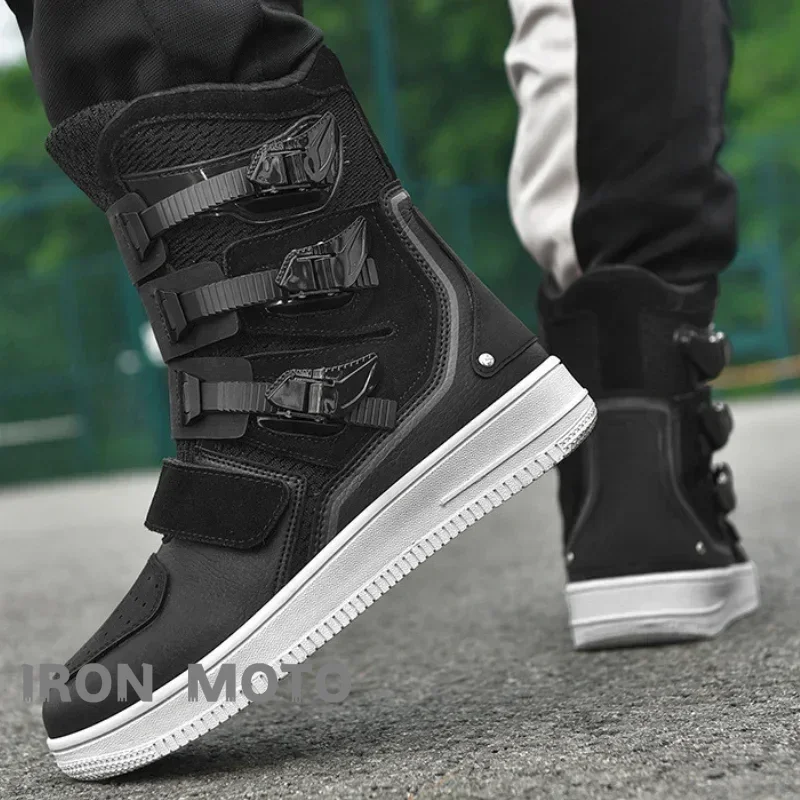 Men's Motorcycle Shoes Motocross Boots Motobike Riding Shoes Mid Upper with Gear Shift Rubber Soles Anti Slip Wear-Resistant