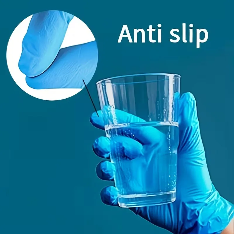 Guantes desechables de nitrilo azul, 100 Uds., adecuados para limpieza del hogar, peluquería, baño, cocina, limpieza de baño de mascotas