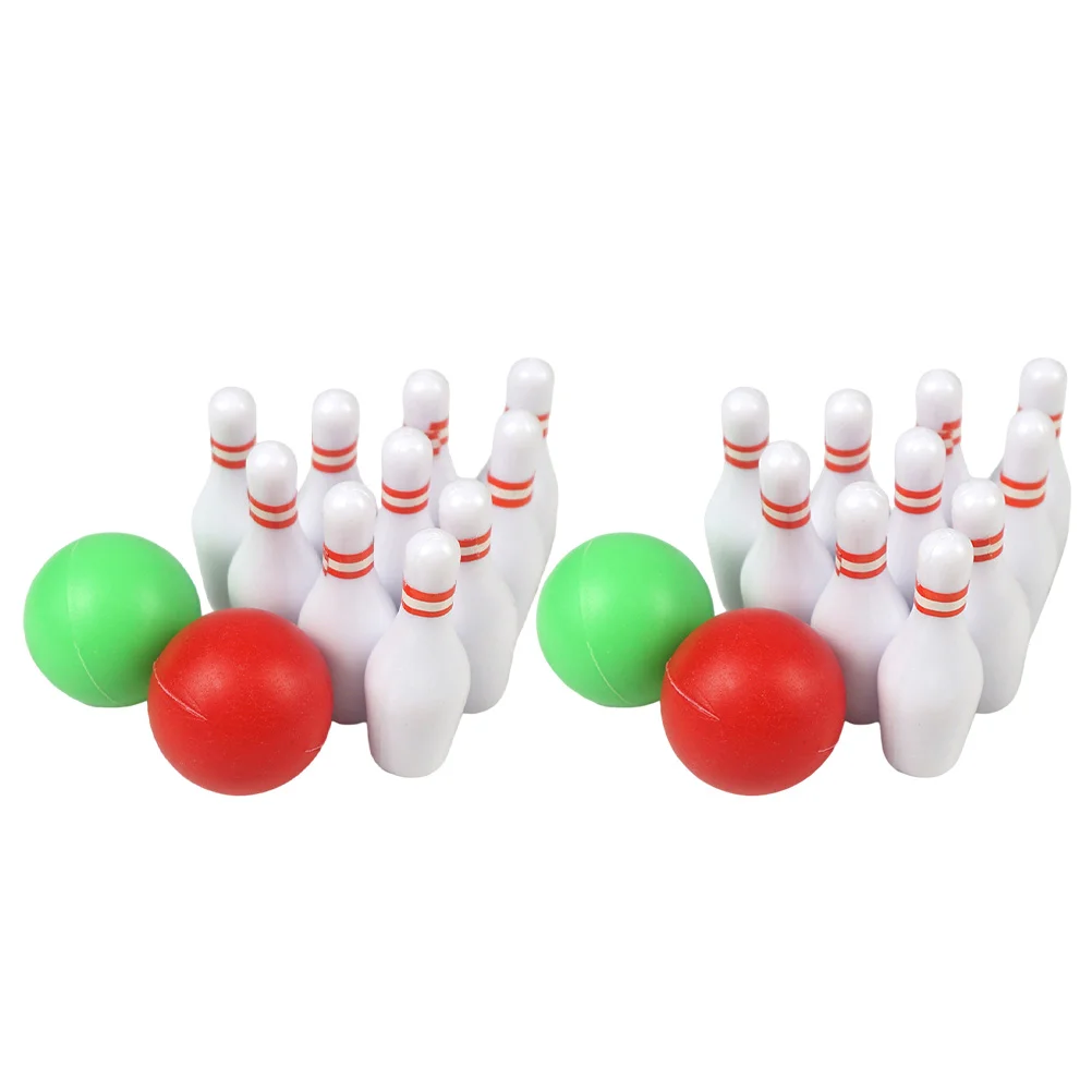 2 Set Bola Bowling Mini Model Plastik Dekoratif Mainan Olahraga Anak Adegan Desktop Buatan Tangan Gaya Eropa Daya Tahan