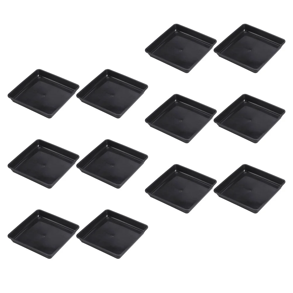 12pcs Square Flowerpot Trays Black 120 Plastic Plant Stand Drip Pads for Indoor Outdoor Use Prevent Water Soil Damage Easy