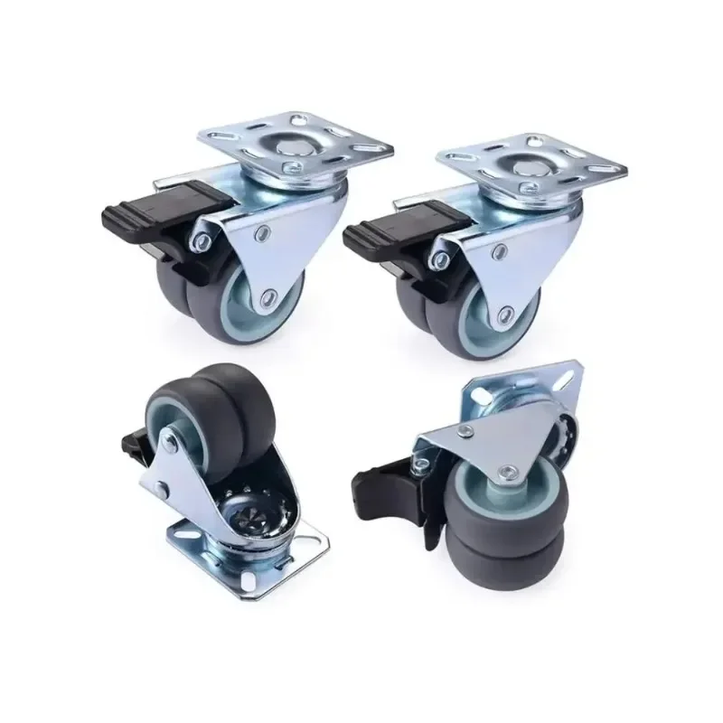 4Pcs 2 Inch Flat Double Row Universal Caster With Brake Rubber Mute Furniture Electric Industrial Cart Heavy Wear Resistant
