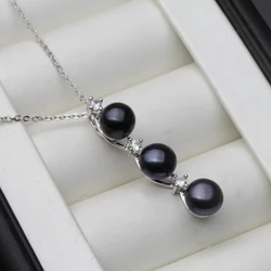 Trendy Freshwater Natural Black Pearl Pendant Woman,925 Sterling Silver Pearl Pendant Bridal Wife Mother Gift White Black