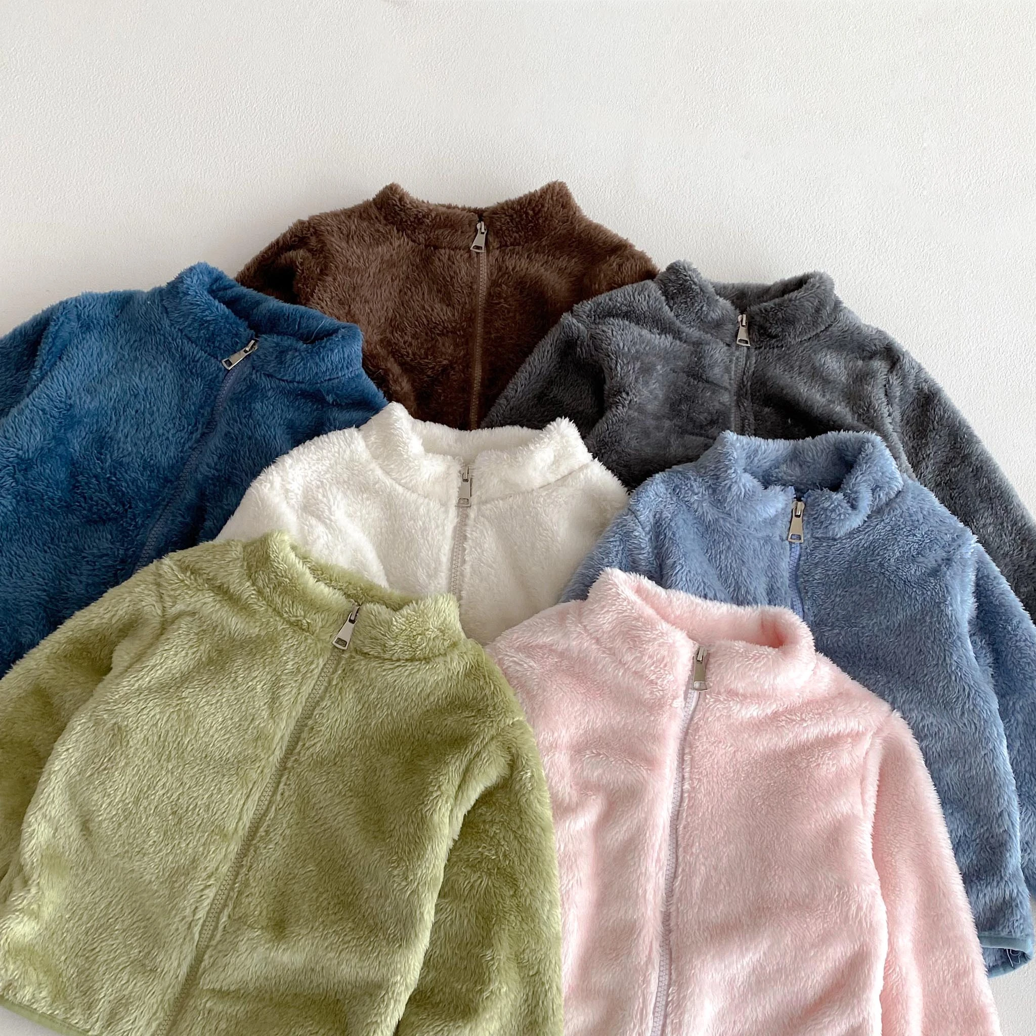 Kids Cozy Fleece Plush Jacket Autumn Winter Warm ChildrenS Coat Soft Fluffy Zipper Up Outerwear Multi Color Casual Toddler Tops
