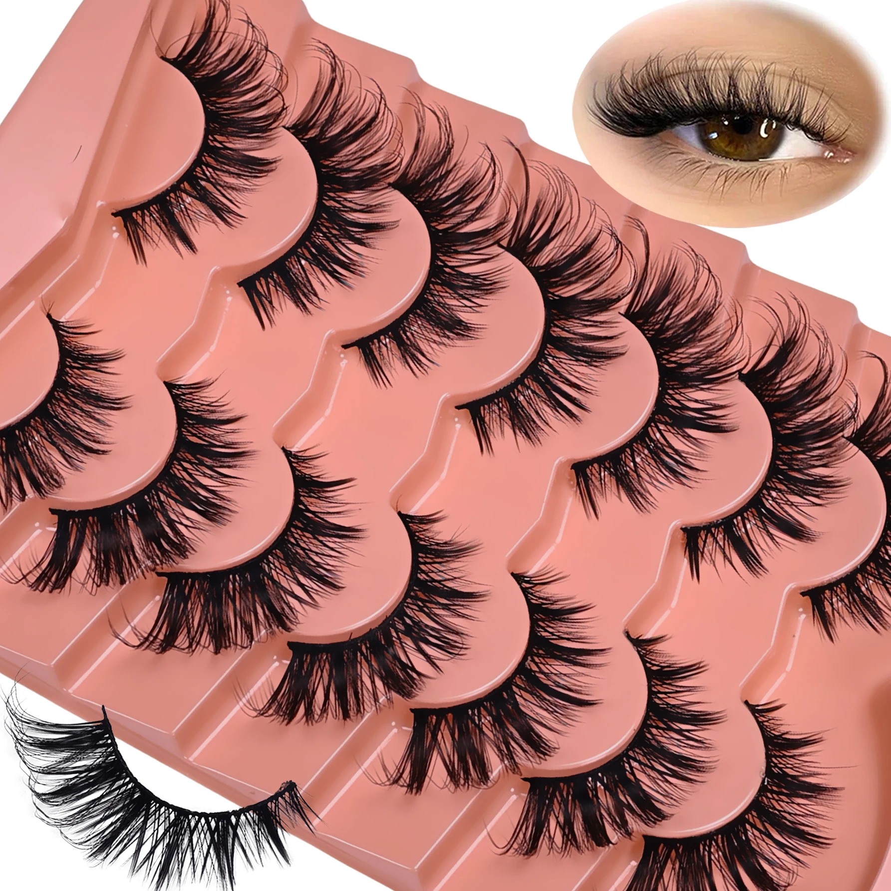 7 Paar Katzenaugen-Effekt-Wimpern, flauschig, dick, künstliche Nerz-Wimpern, Wispy Cross, natürliches Design, Wimpern-Make-up-Werkzeug für Schönheit