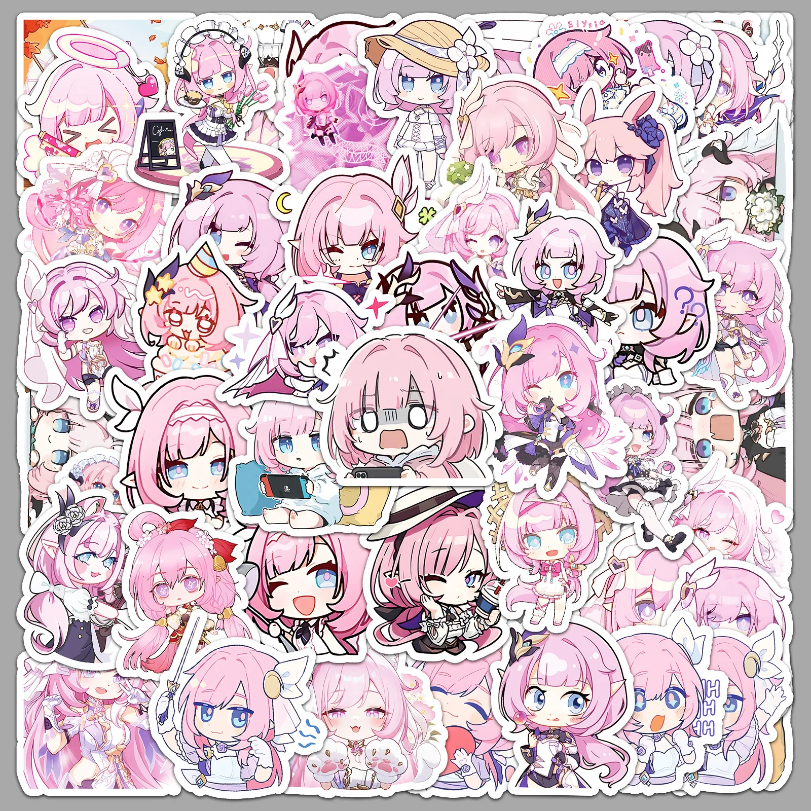 

50PCS Honkai Impact 3 Stickers Cute Elysia Cartoon Sticker Fridge Luggage Laptop Phone Guitar Car Bike Skateboard Decals