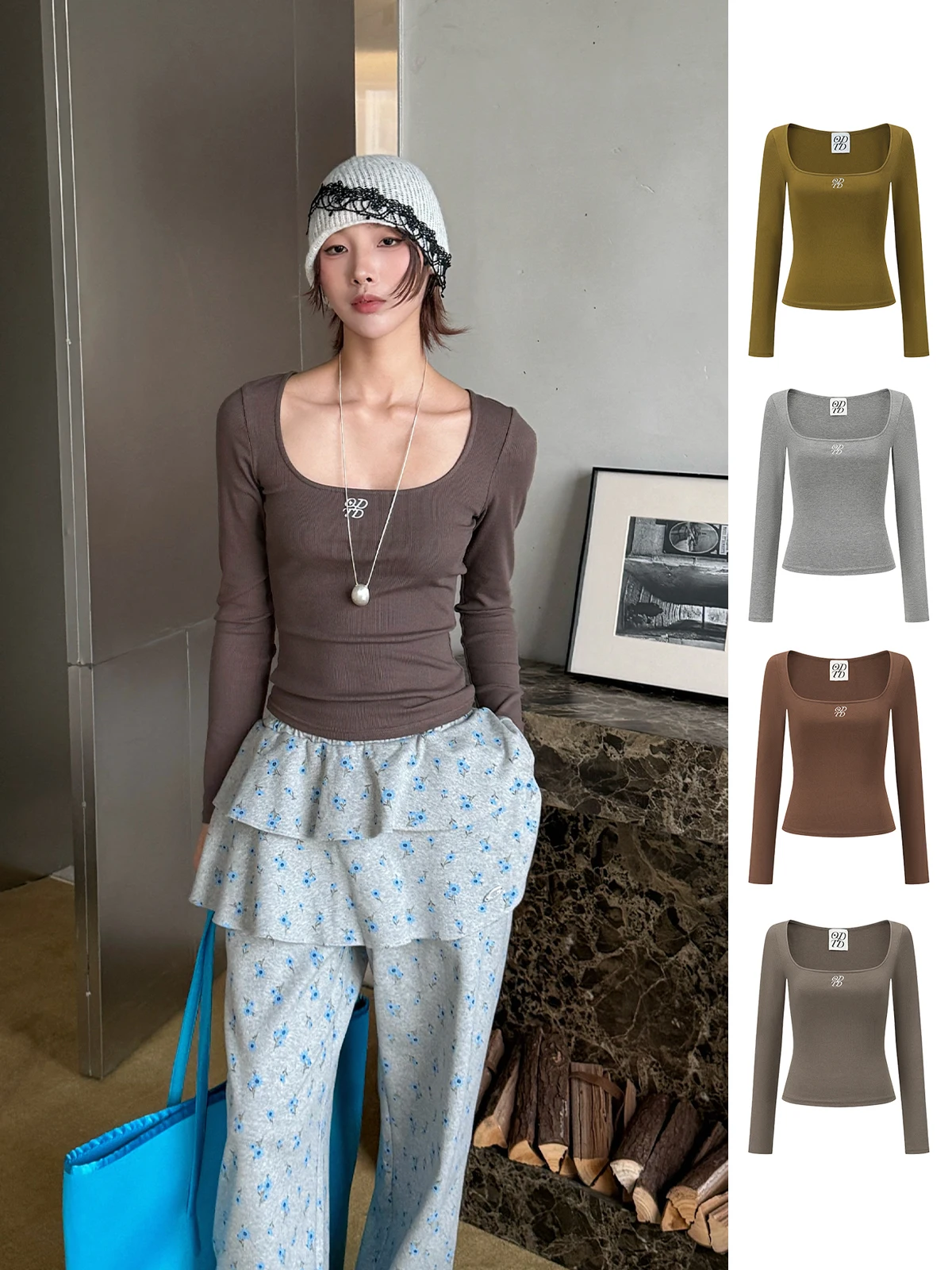 

Женская футболка с вышитым логотипом U-Ne, приталенная, с длинным рукавом, повседневная, модная, от Brand Hand Store