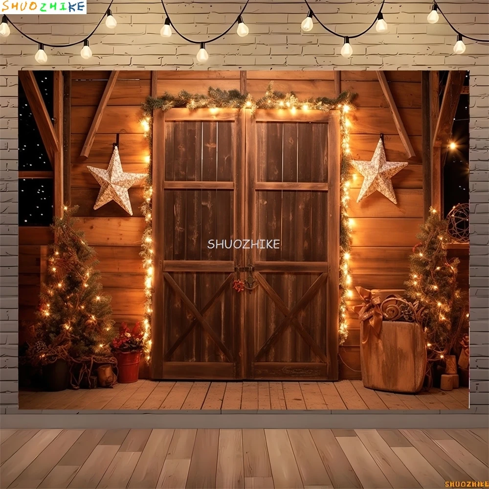 Árbol de Navidad con Cajas de Regalo, fondos de fotografía, decoraciones de nieve de invierno, puerta de madera, chimenea, Fondo de habitación, accesorios de WR-06