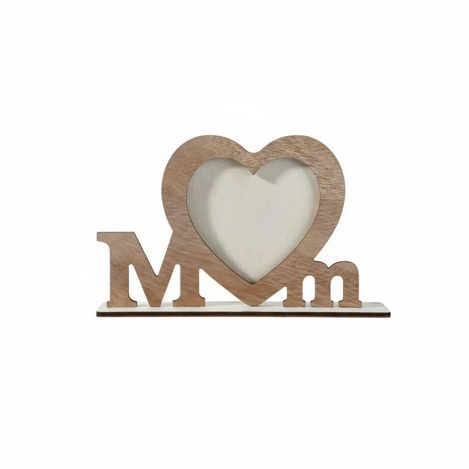 Heart Shaped Display Wooden MOM Letter Frame Sentimental Photo Holder Sign for Desk Shelf Home Decoration Present