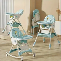 3-in-1 Convertible Baby High Chair Foldable Infant Chair Rocking Chair with Harness Lockable Wheels Removable Seat & Trays