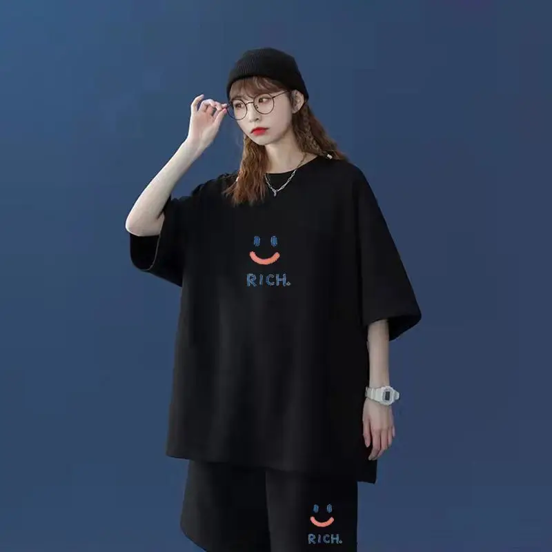 2 Stück koreanische Kleidung Frauen Sommer Cartoon Shorts setzt Mode lässig übergroße Kawaii Sport weibliche Kurzarm Top Anzüge