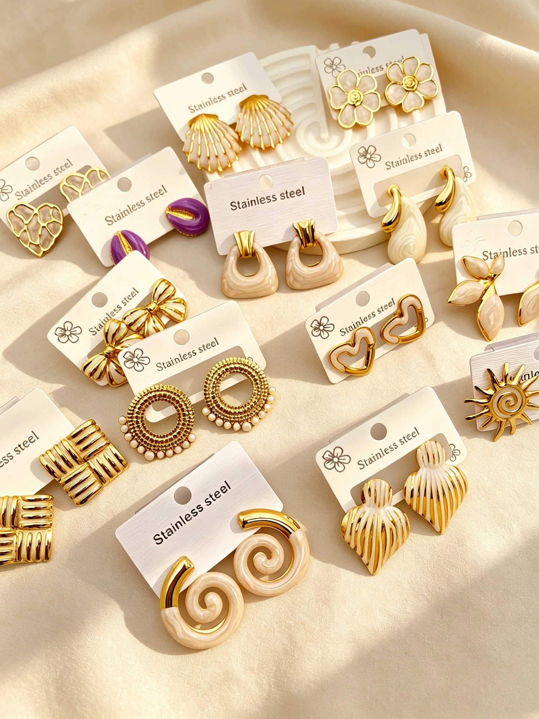 Vintage Spiral Swirl Enamel Earrings,Stainless Steel Gold Plated Statement Earrings,Trendy Daily Party Jewelry Gift for Ladies