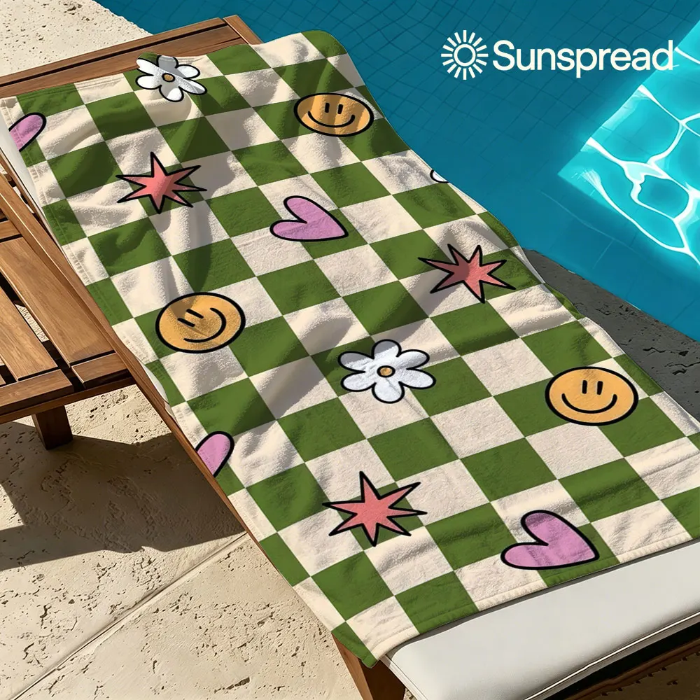 

Checkerboard Cute Icons Quick Drying Bath Towel Microfiber beach towel light weight swimming camping yoga beach out
