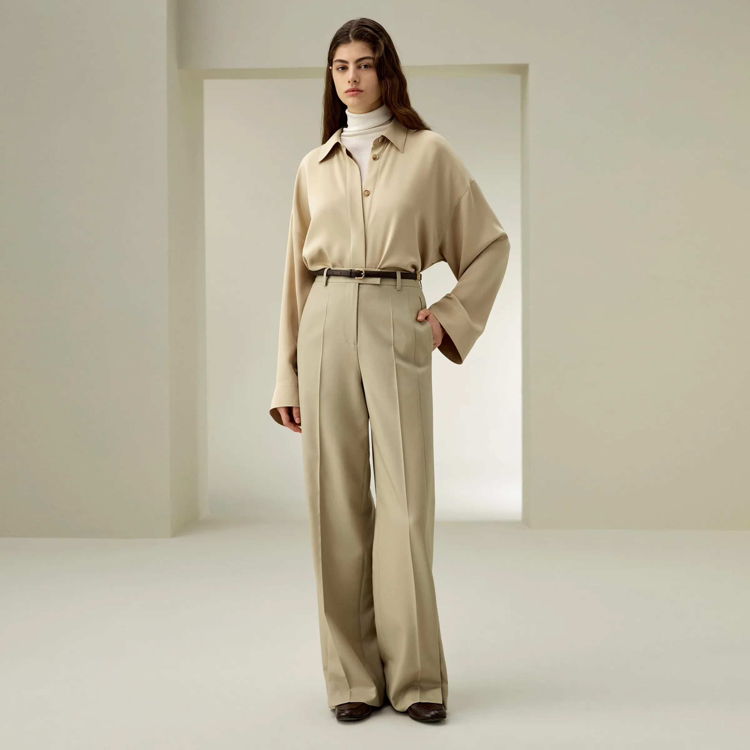 LILYSILK Womens Wool Silk Blend Straight Pants Ladies Full Length Trousers with Straight Leg and Stretchable Waistband