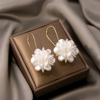 2PC Women's Fashion Trend DIY Pearl Petal Ball Earrings Outdoor Travel Carnival Banquet…