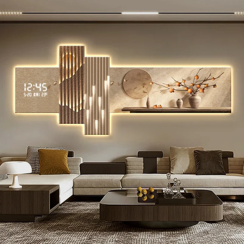 #￥Temperature And Date Light Wall Clocks Design Nordic Luxury Digital Clocks Wall Living Room Large Bedroom Outdoor Home Decor
