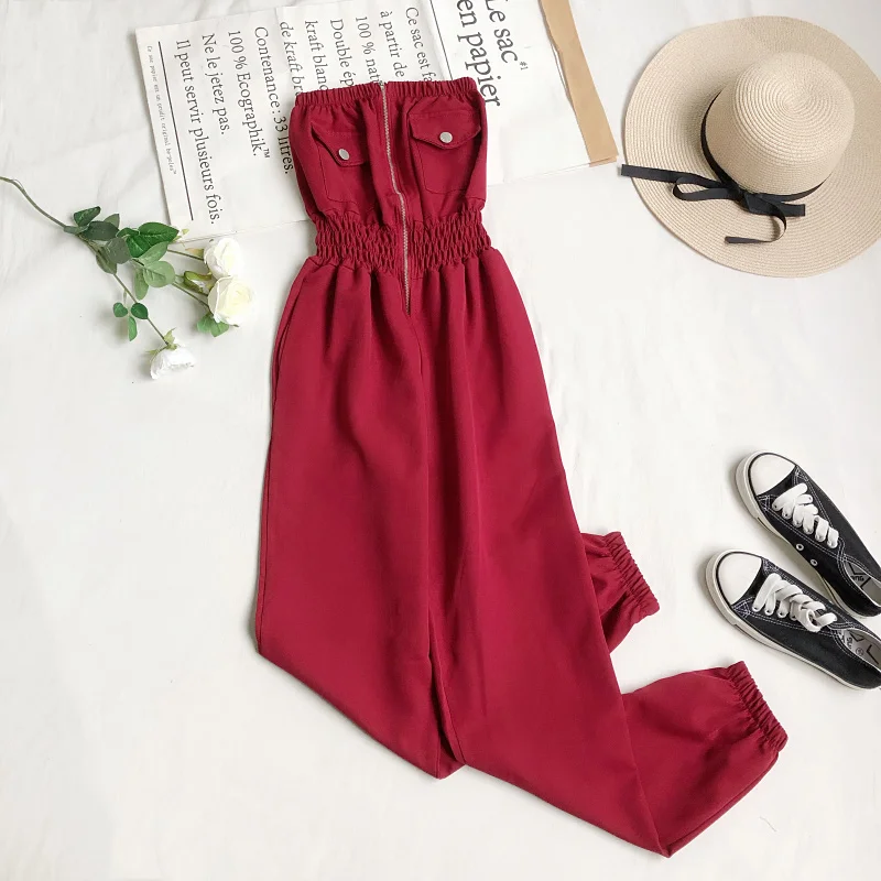 

Spring and Summer New Fashion Sexy Versatile Tube Top Zipper Jumpsuit Women's High Waist Slim Casual Casual Workwear Trousers