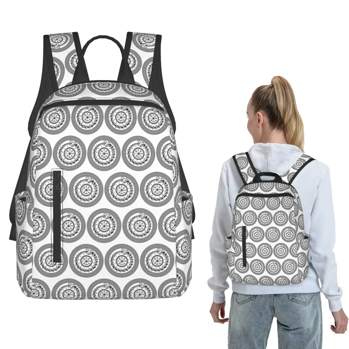 

Ancient Medieval Vegvisir Viking Compass With Nordic Rune Frame Backpack Large Capacity BookBag School Bag Shoulder Bags