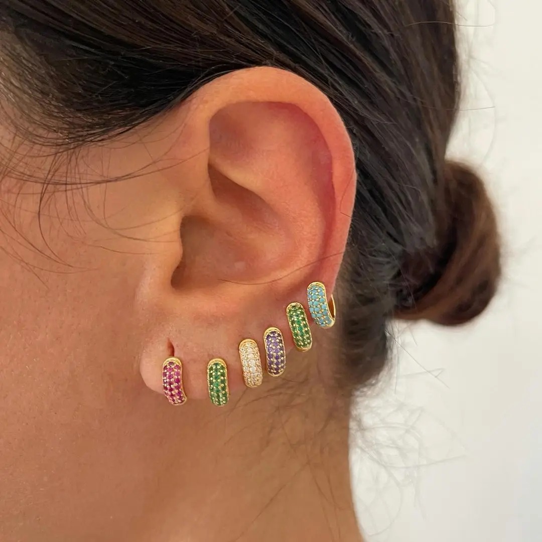 Luxury Stud Earrings For Women Ear Cuffs Colorful Zircon Dangle Hoop Earrings Fashion Party Jewelry Wholesale