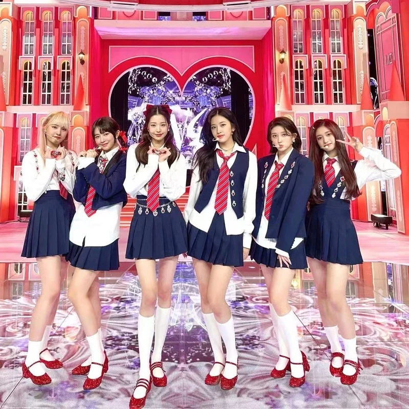 

Корейское женское платье-слинг для группового концерта Kpop, костюм для выступления на шесте, белая рубашка, плиссированная юбка, одежда для вечеринки