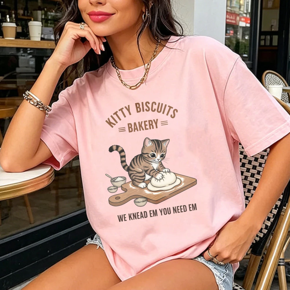 Funny Cute Cat Lover T-Shirt Adorable Kitten Baking Kitchen Bakery Dough Pet Pun Apparel Crew Neck Short Sleeve Tee Cotton Shirt
