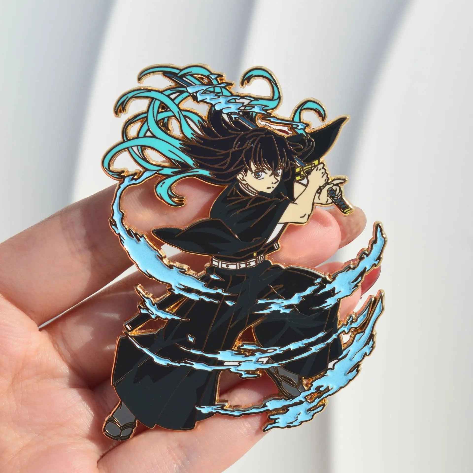 Muichirou Shinobu Mitsuri Luminous Badges Anime Demon Slayer Pins Kimetsu No Yaiba Brooches Backpack Clothing Lapel Cosplay Toys
