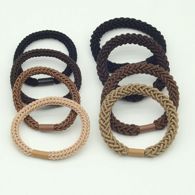 20PCS 6mm 8mm Braided Thick Hair Ties Plait Elastic Rubber Hair Bands Ponytail Holder Rubber Scrunchies Hair Gum Rope for Girls