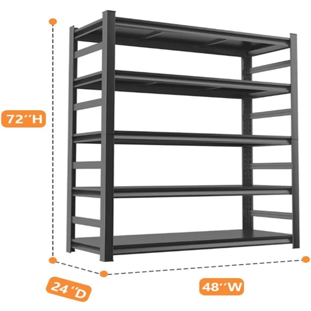 Heavy-Duty Adjustable 5-Tier Garage Shelving, 3000 lbs Capacity, Black Storage Rack for Utility, Basement, Kitchen Use
