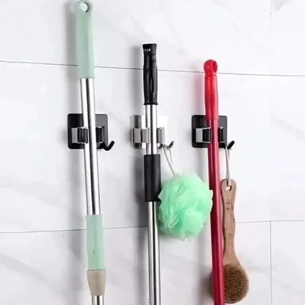 Multi-Purpose Hooks Adhesive Wall Hanging Mop Rack Broom Hanger Hook Kitchen Bathroom Organization Home Organizer Accessories 